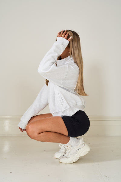 half zip sweater, grey marle