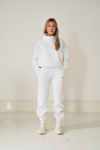 half zip sweater, grey marle