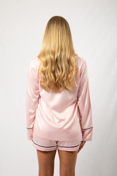Pyjamas - Blush/Navy Long-Sleeve with Shorts Set