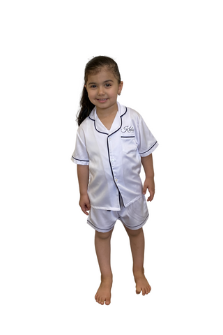 Personalised Kids Pyjamas - White/Navy Short-set