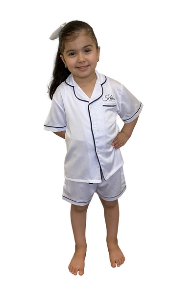 Personalised Kids Pyjamas - White/Navy Short-set