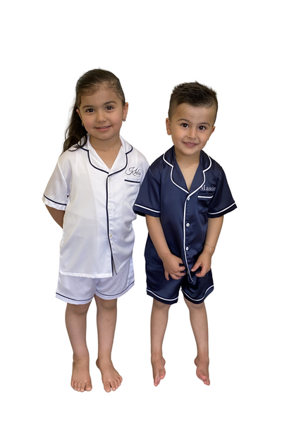 Personalised Kids Pyjamas - White/Navy Short-set